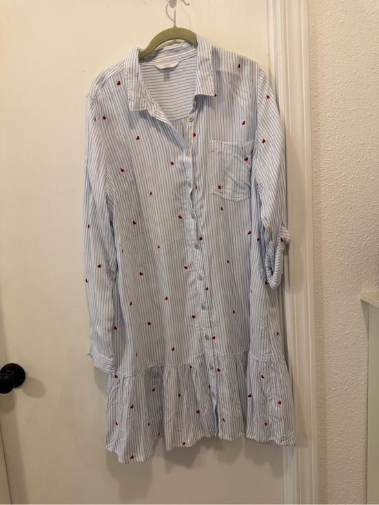 Time and Tru Dresses & Skirts - Time and Tru Blue and White Striped Shirt Dress with Red Heart Embroidery